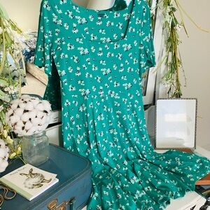Lands' End Green Floral Midi Dress